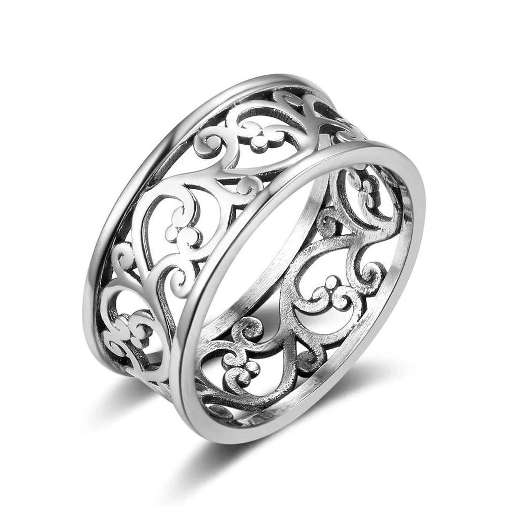 Solid 925 Sterling Silver Vintage Style Rings for Women with Vintage Style Vine Wave Pattern - Personalized Jewel