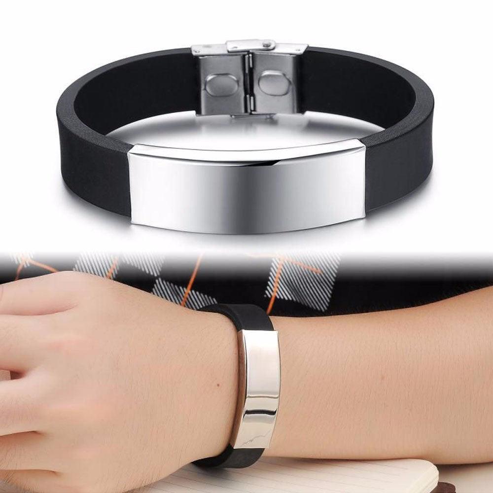 Sporty Stainless Steel Cuff Bracelets for Men- Silicone Band Bracelet for Men of style - Personalized Jewel