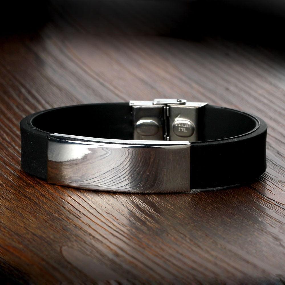 Sporty Stainless Steel Cuff Bracelets for Men- Silicone Band Bracelet for Men of style - Personalized Jewel