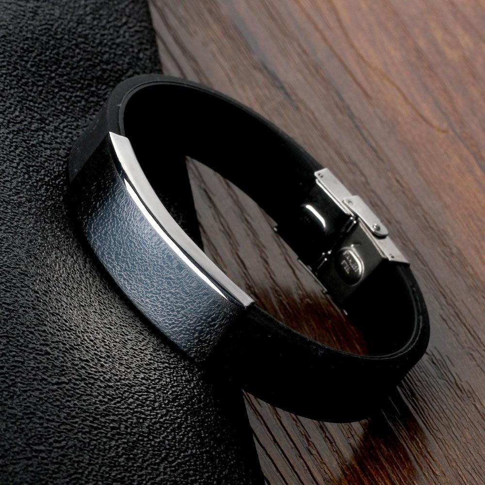 Sporty Stainless Steel Cuff Bracelets for Men- Silicone Band Bracelet for Men of style - Personalized Jewel