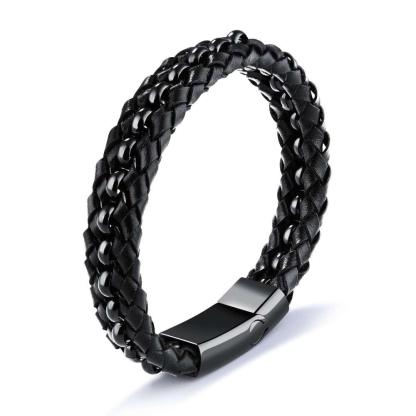 Stainless Steel Bracelet For Men - Leather Bracelet For Men - Fashion Jewelry For Men - Accessories For Boys - Gift For Men - Chain Style Bracelet - Personalized Jewel
