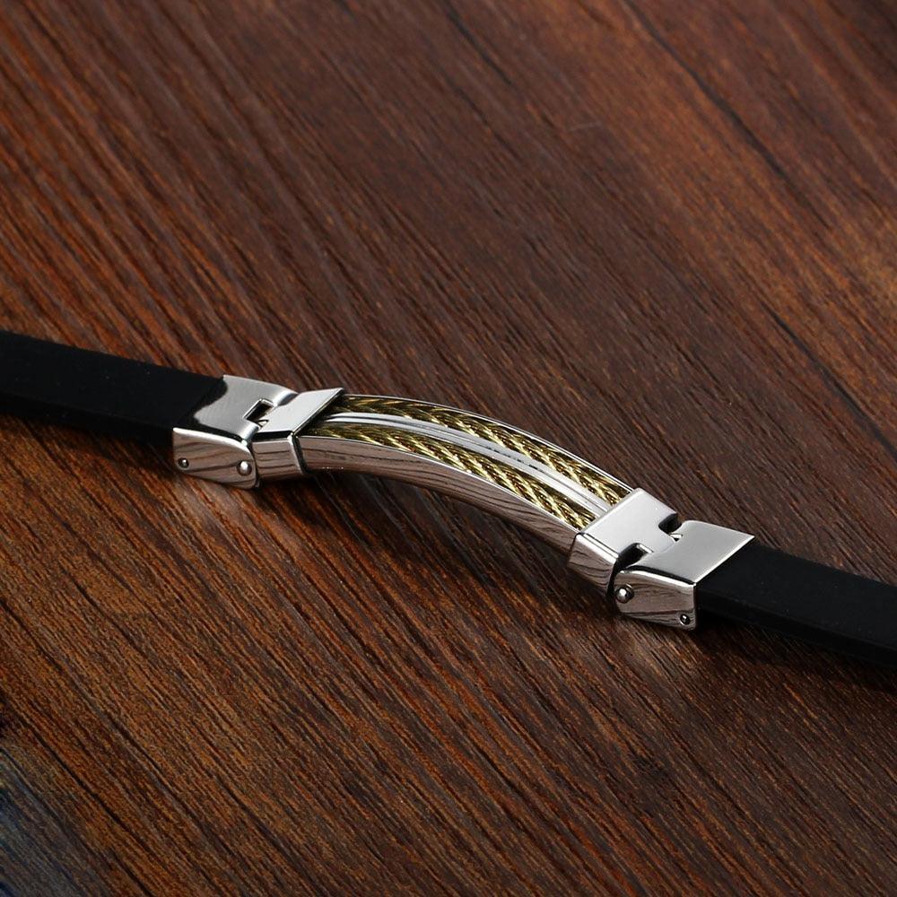 Stainless Steel Bracelet with Gold Colored Chained Charm- Stylish Bracelet Casual Wear for Men - Father's Day Gift - Personalized Jewel