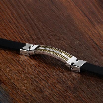 Stainless Steel Bracelet with Gold Colored Chained Charm- Stylish Bracelet Casual Wear for Men - Father's Day Gift - Personalized Jewel