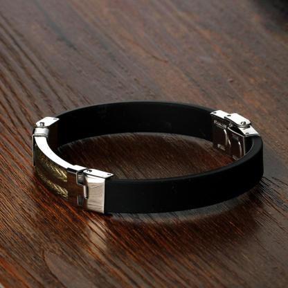 Stainless Steel Bracelet with Gold Colored Chained Charm- Stylish Bracelet Casual Wear for Men - Father's Day Gift - Personalized Jewel