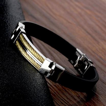 Stainless Steel Bracelet with Gold Colored Chained Charm- Stylish Bracelet Casual Wear for Men - Father's Day Gift - Personalized Jewel
