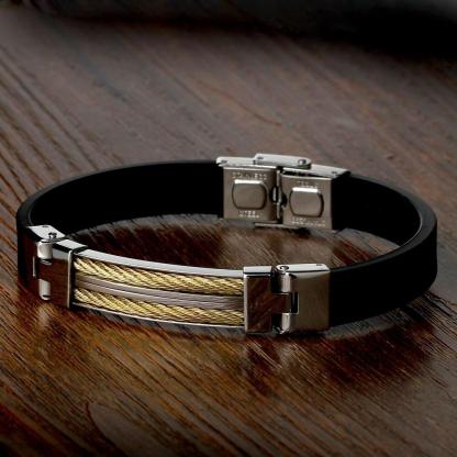 Stainless Steel Bracelet with Gold Colored Chained Charm- Stylish Bracelet Casual Wear for Men - Father's Day Gift - Personalized Jewel