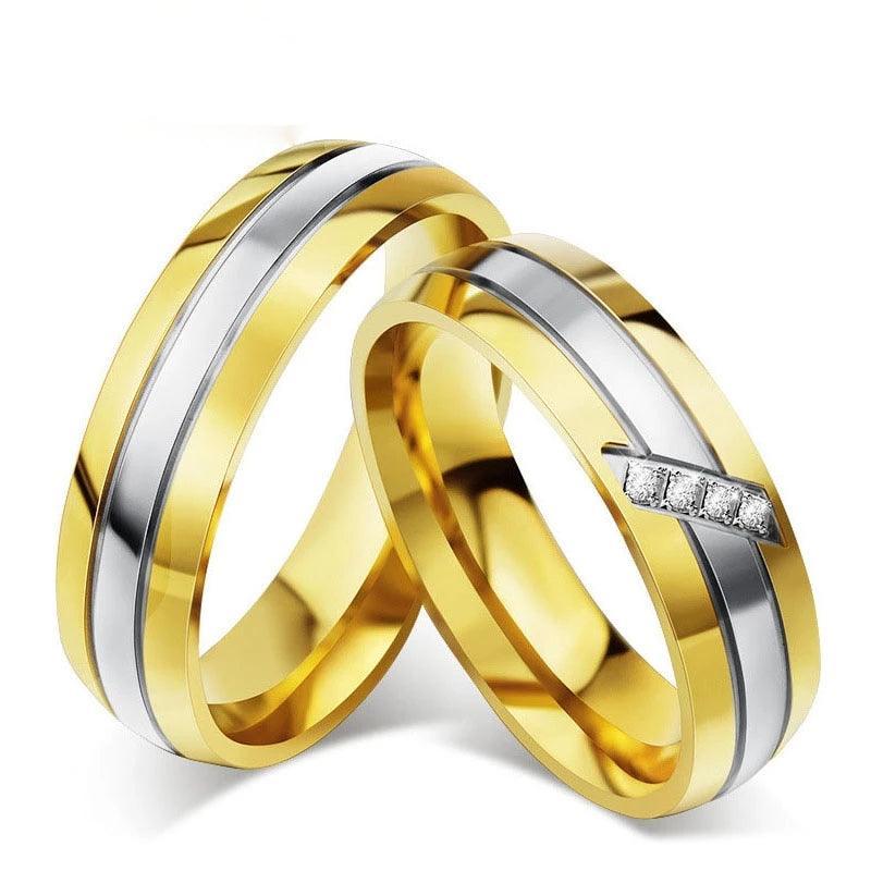 Stainless Steel Fashionable Couple Ring with Gold Color, Perfect Jewelry Gift for Both Men & Women - Personalized Jewel