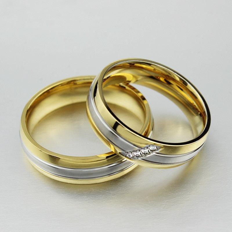 Stainless Steel Fashionable Couple Ring with Gold Color, Perfect Jewelry Gift for Both Men & Women - Personalized Jewel
