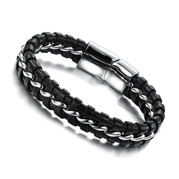 Stainless Steel Genuine Leather Wrist Bracelets for Men, Best Gift for Boyfriend on Special Occasion - Personalized Jewel