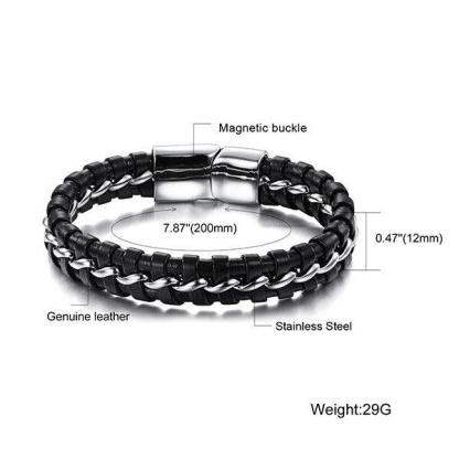 Stainless Steel Genuine Leather Wrist Bracelets for Men, Best Gift for Boyfriend on Special Occasion - Personalized Jewel