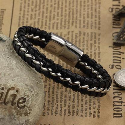 Stainless Steel Genuine Leather Wrist Bracelets for Men, Best Gift for Boyfriend on Special Occasion - Personalized Jewel