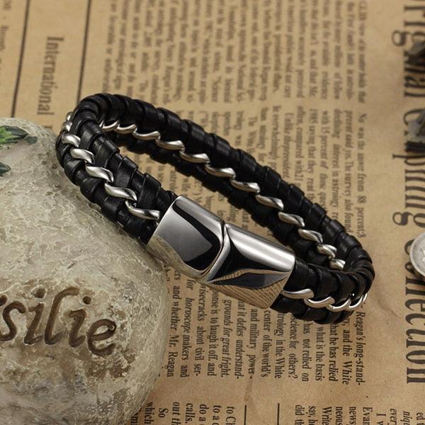 Stainless Steel Genuine Leather Wrist Bracelets for Men, Best Gift for Boyfriend on Special Occasion - Personalized Jewel
