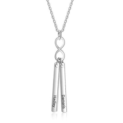 Stainless Steel Infinity Initial Name Vertical Bar Pendant Necklace, Fashion Jewelry Gift For Women. - Personalized Jewel