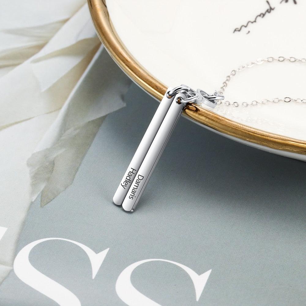 Stainless Steel Infinity Initial Name Vertical Bar Pendant Necklace, Fashion Jewelry Gift For Women. - Personalized Jewel