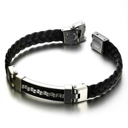 Stainless Steel Men Jewelry Rope Bracelet Genuine PU Leather Specail Button For Men Bracelet - Personalized Jewel