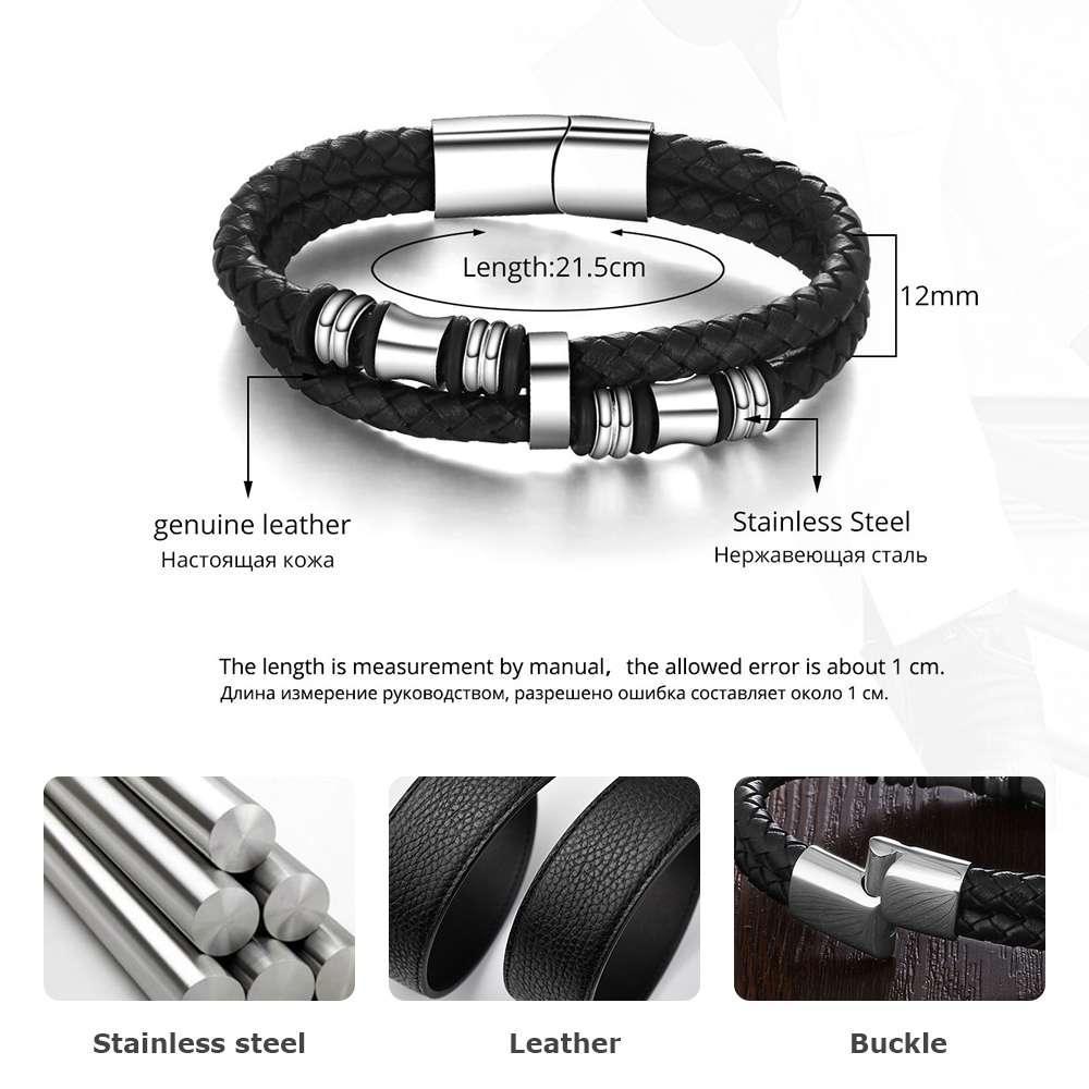 Stainless Steel Mens Bracelet Leather Bracelet for Men Casual jewelry - Personalized Jewel