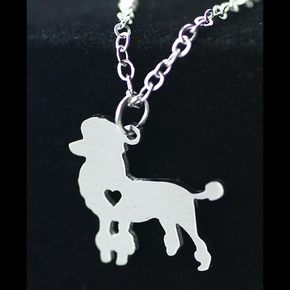 Stainless Steel Pendant Necklace, Poodle Gift for Animal Lovers, Dog Shaped Necklace, Metal Chain for Women - Personalized Jewel