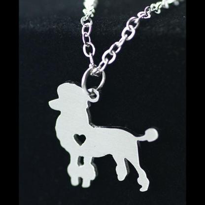 Stainless Steel Pendant Necklace, Poodle Gift for Animal Lovers, Dog Shaped Necklace, Metal Chain for Women - Personalized Jewel
