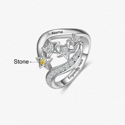 Star Personalized Silver Ring - 1 Custom Birthstone 1 Custom Name 1 Custom Engraving - Personalized Jewel