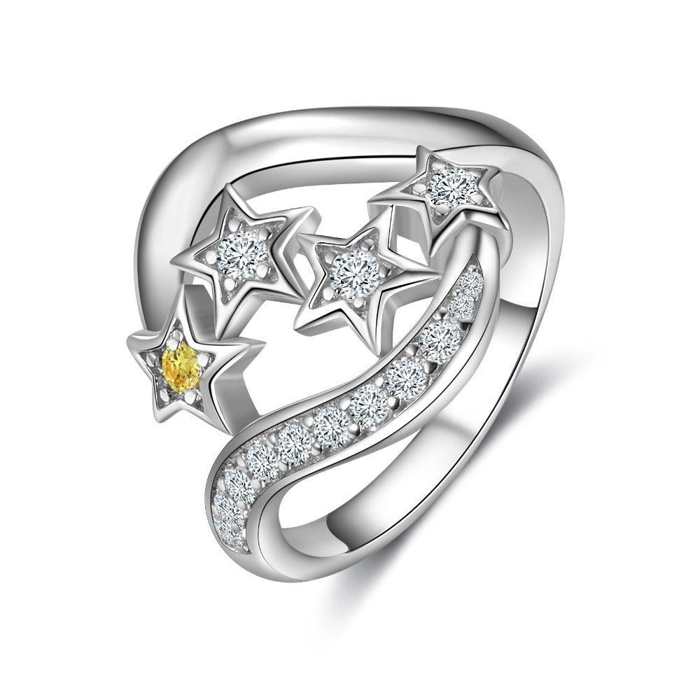 Star Personalized Silver Ring - 1 Custom Birthstone 1 Custom Name 1 Custom Engraving-Personalized Jewels