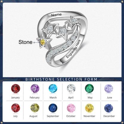 Star Personalized Silver Ring - 1 Custom Birthstone 1 Custom Name 1 Custom Engraving - Personalized Jewel