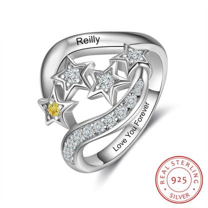 Star Personalized Silver Ring - 1 Custom Birthstone 1 Custom Name 1 Custom Engraving - Personalized Jewel