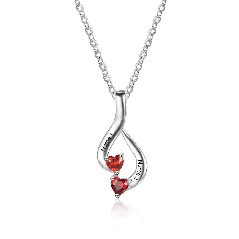 Sterling Silver 2 Birthstone Necklace Pendants Mom Girlfriend Birthday Christmas Gift - Personalized Jewel