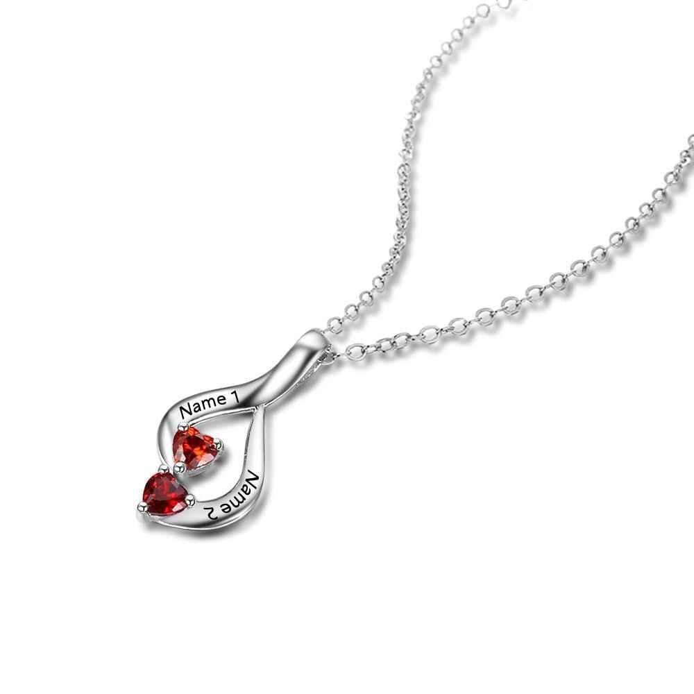 Sterling Silver 2 Birthstone Necklace Pendants Mom Girlfriend Birthday Christmas Gift - Personalized Jewel