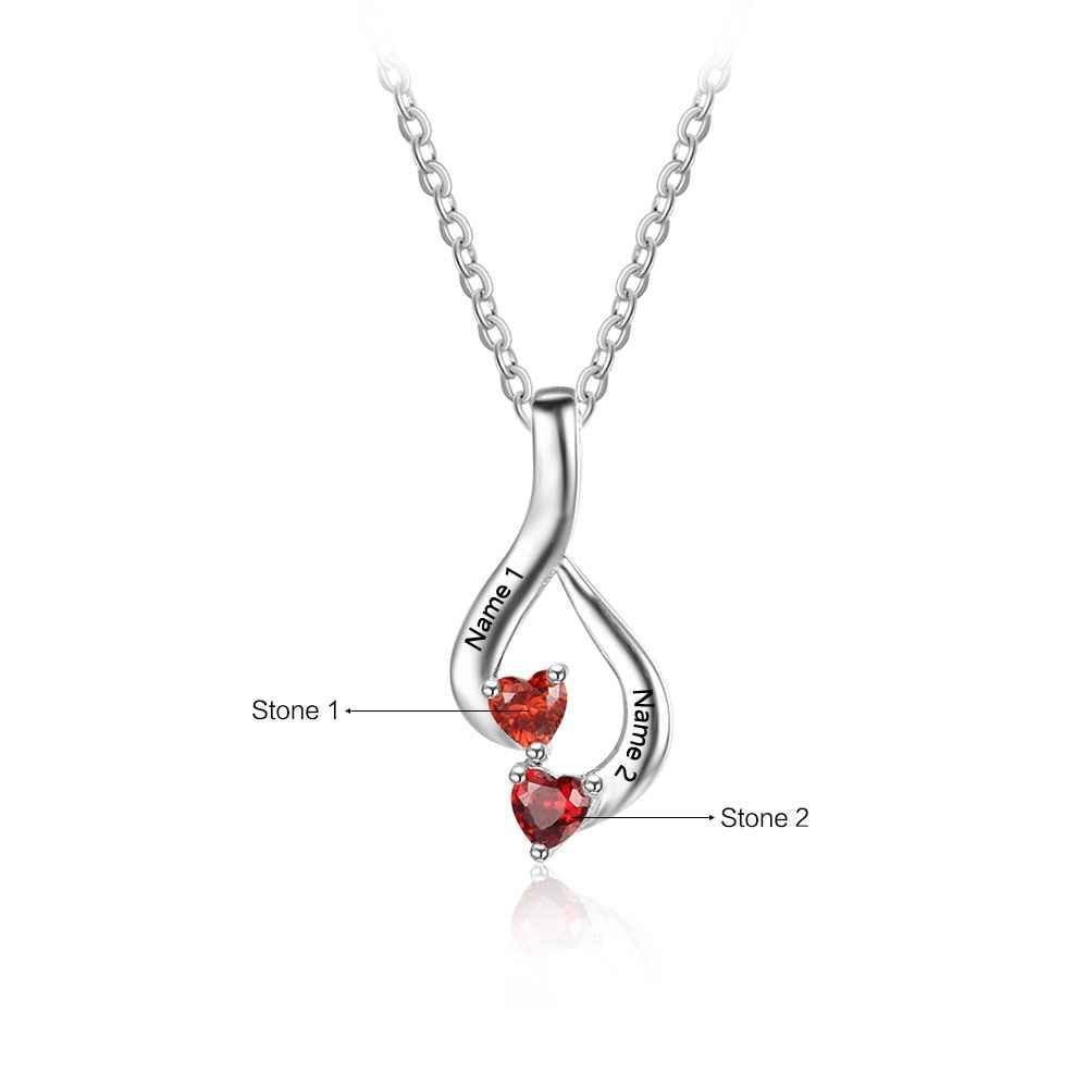 Sterling Silver 2 Birthstone Necklace Pendants Mom Girlfriend Birthday Christmas Gift - Personalized Jewel