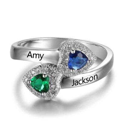 Sterling Silver Birthstone Engraved Ring for Women- Engagement Ring for Women- Love Heart Stone Engraved Jewelry for Women - Personalized Jewel