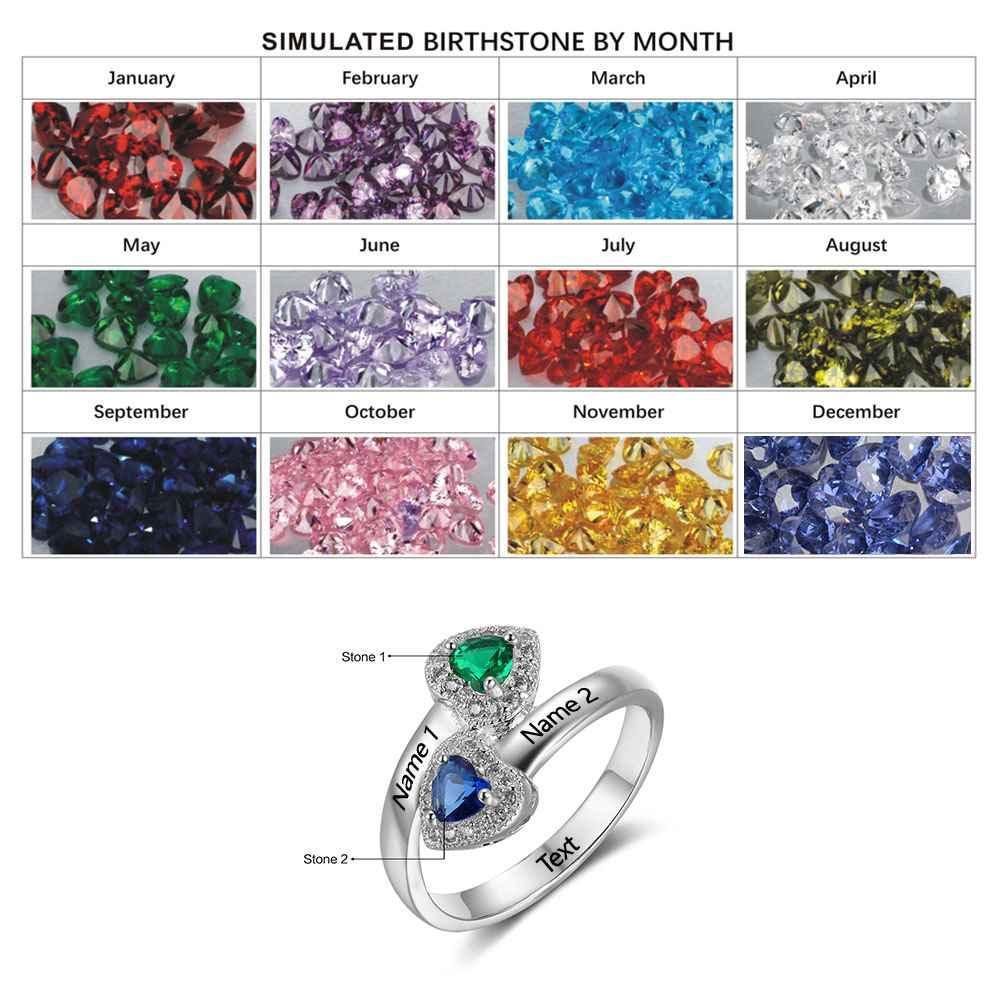 Sterling Silver Birthstone Engraved Ring for Women- Engagement Ring for Women- Love Heart Stone Engraved Jewelry for Women - Personalized Jewel