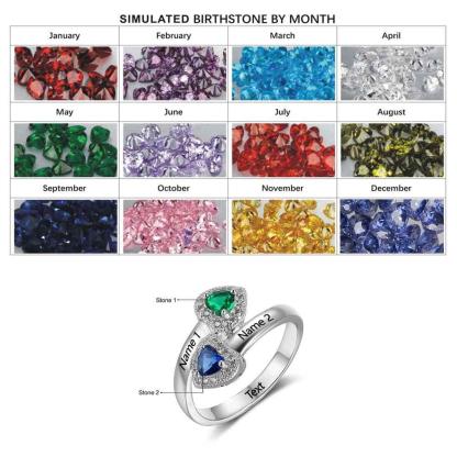 Sterling Silver Birthstone Engraved Ring for Women- Engagement Ring for Women- Love Heart Stone Engraved Jewelry for Women - Personalized Jewel