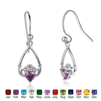 Sterling Silver Claddagh Earrings Personalized Birthstone Drop Earrings Irish Friendship Jewelry Gift - Fashion Jewelry for Women - Personalized Jewel