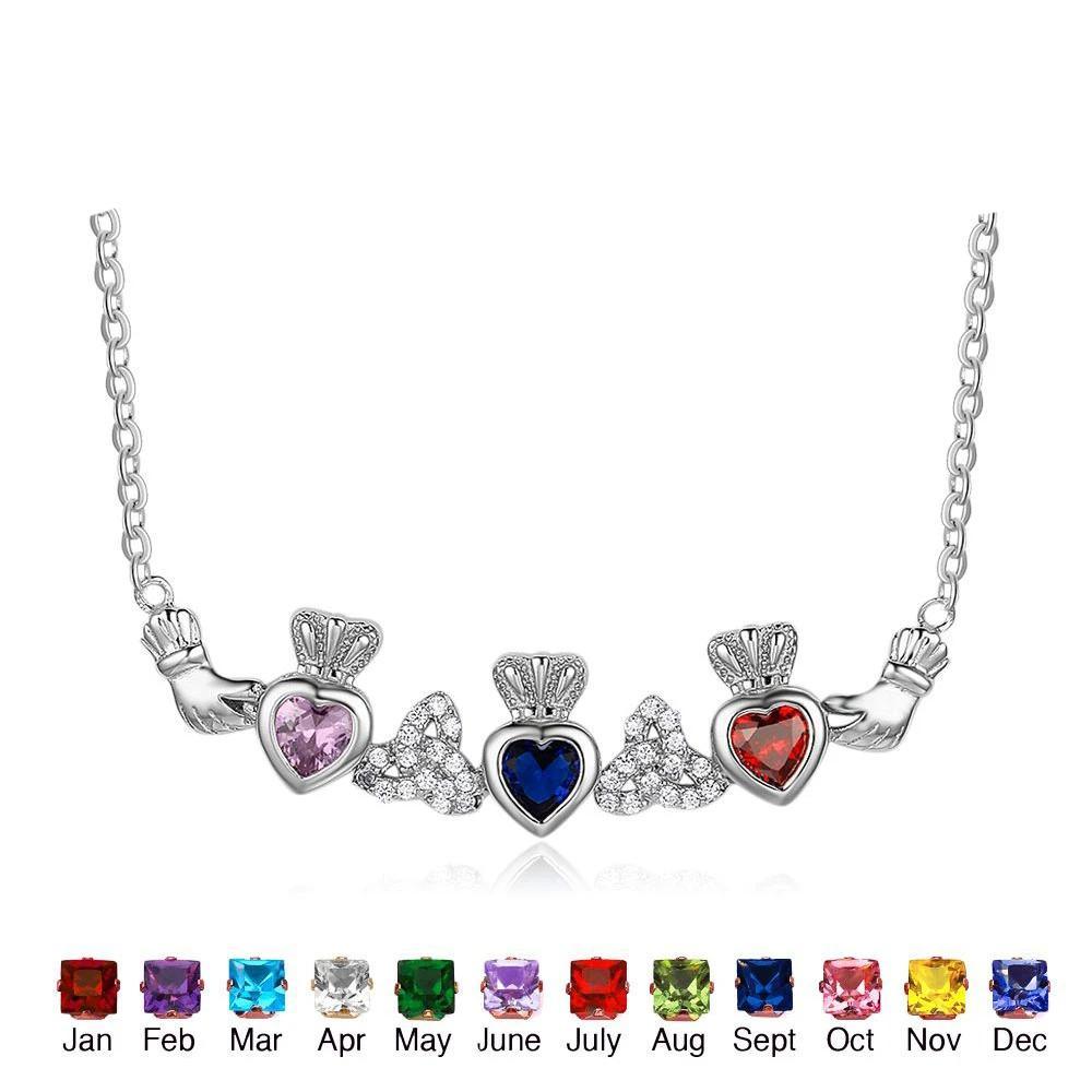 Sterling Silver Claddagh Necklace&Pendants 3 Heart Customized Stones Personalized Jewelry Irish Friendship - Personalized Jewel