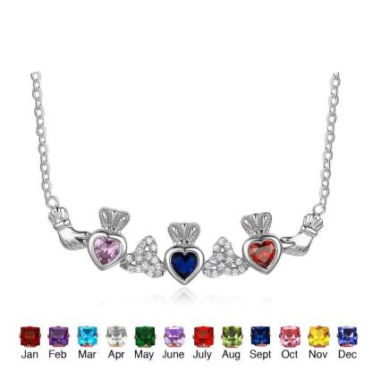 Sterling Silver Claddagh Necklace&Pendants 3 Heart Customized Stones Personalized Jewelry Irish Friendship - Personalized Jewel