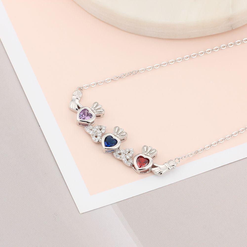 Sterling Silver Claddagh Necklace&Pendants 3 Heart Customized Stones Personalized Jewelry Irish Friendship - Personalized Jewel