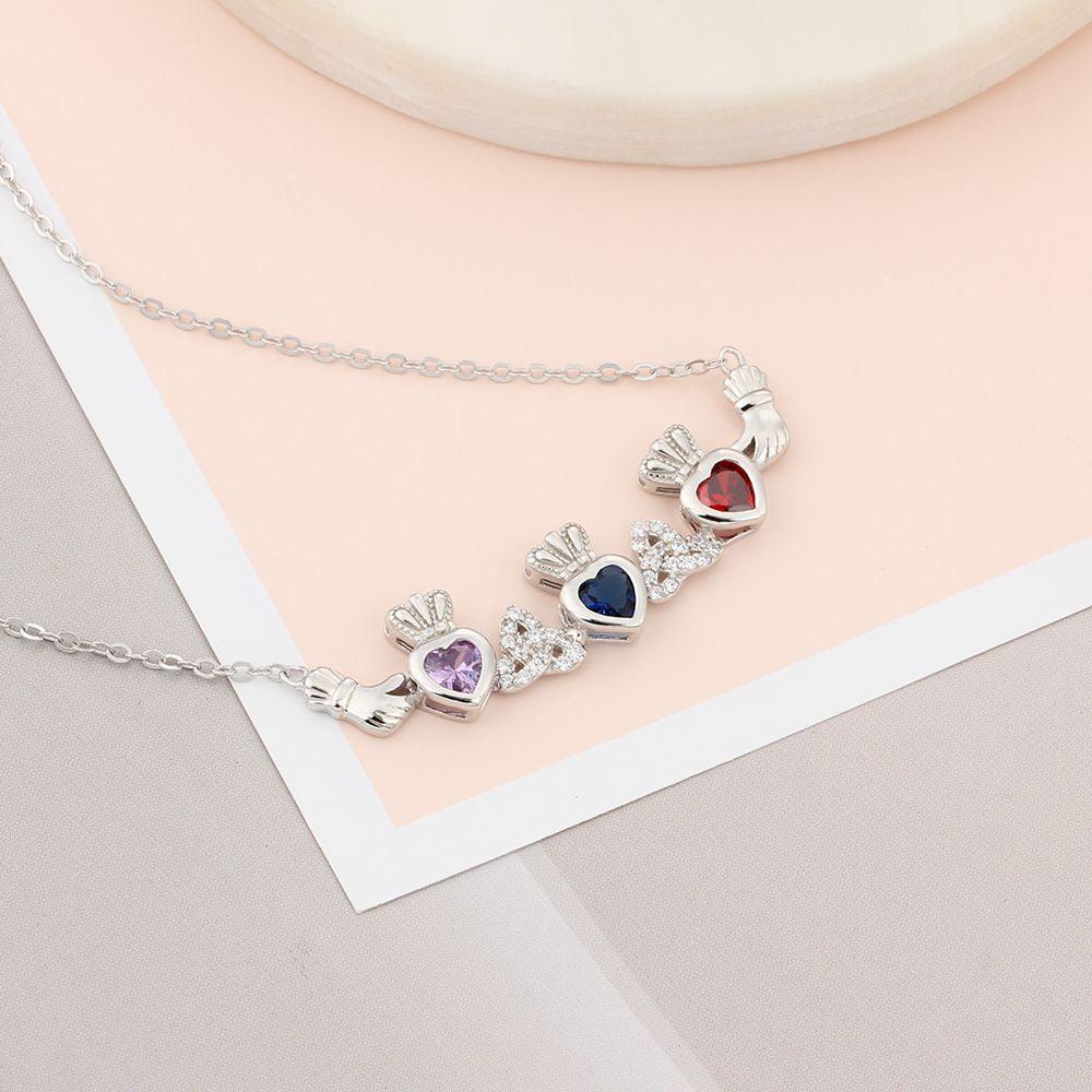 Sterling Silver Claddagh Necklace&Pendants 3 Heart Customized Stones Personalized Jewelry Irish Friendship - Personalized Jewel