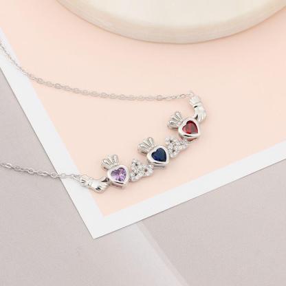 Sterling Silver Claddagh Necklace&Pendants 3 Heart Customized Stones Personalized Jewelry Irish Friendship - Personalized Jewel