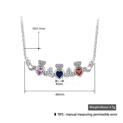 Sterling Silver Claddagh Necklace&Pendants 3 Heart Customized Stones Personalized Jewelry Irish Friendship - Personalized Jewel