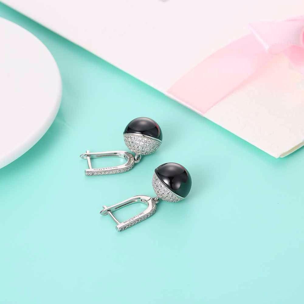 Sterling Silver Drop Earrings Zircon Black Ball Ceramic Dangles Fine Jewelry Accessories Gift - Personalized Jewel