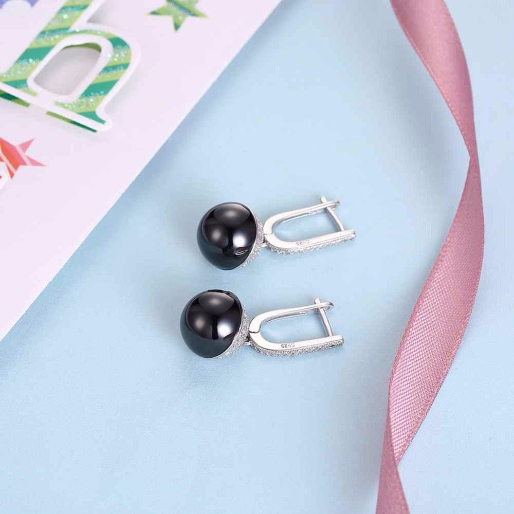 Sterling Silver Drop Earrings Zircon Black Ball Ceramic Dangles Fine Jewelry Accessories Gift - Personalized Jewel
