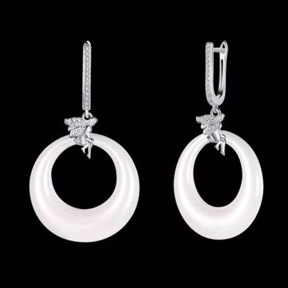 Sterling Silver Earrings for Women- Drop Earrings for Women- Round Ceramic Earrings for Women- Party Earrings for Women- Jewelry for Women - Personalized Jewel