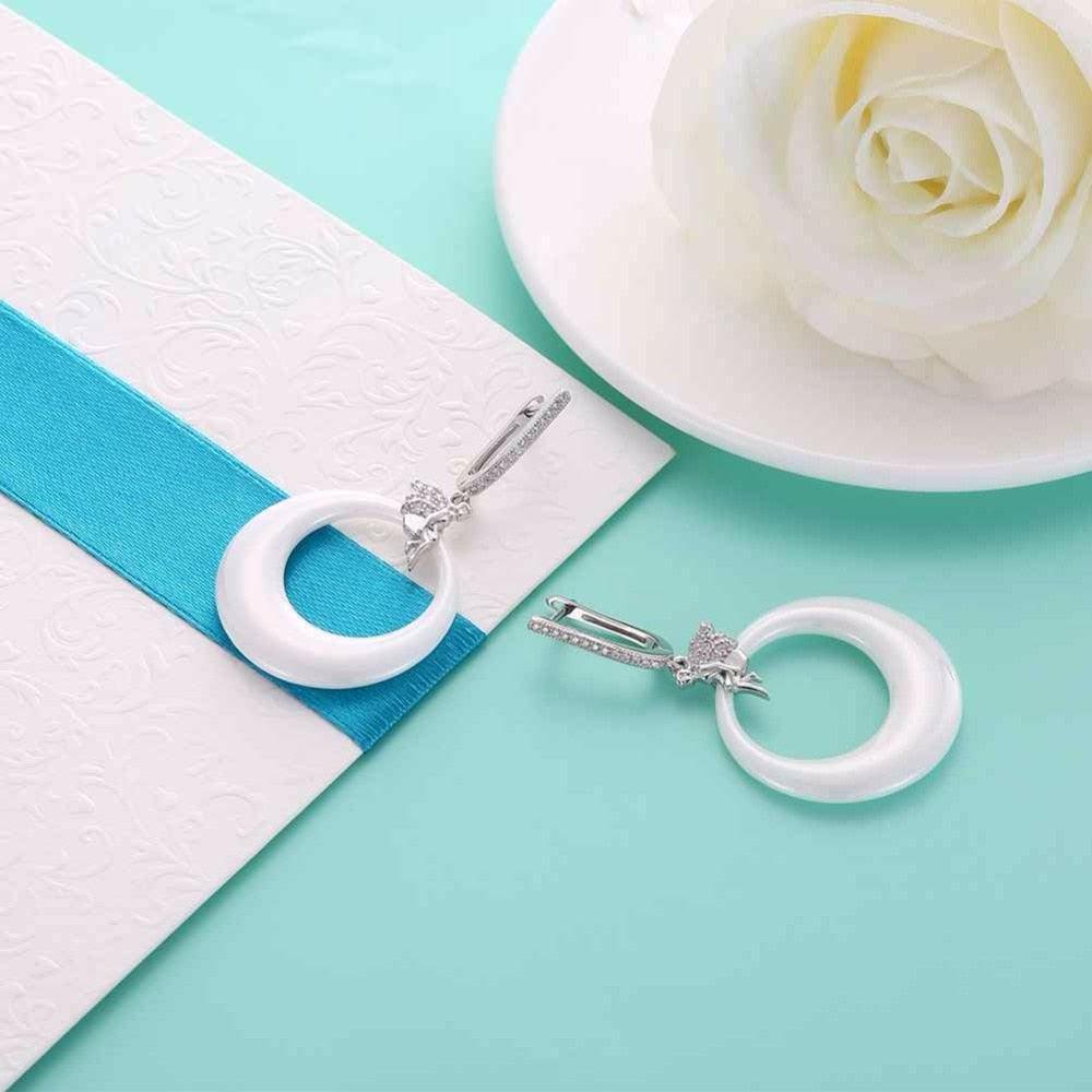 Sterling Silver Earrings for Women- Drop Earrings for Women- Round Ceramic Earrings for Women- Party Earrings for Women- Jewelry for Women - Personalized Jewel