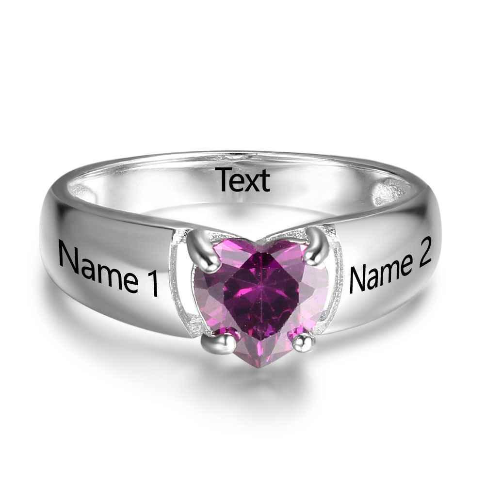 Sterling Silver Engagement Rings for Women - Birthstone Engraved Jewelry for Women - Heart Shape Stone Stud Jewelry for Girls - Personalized Jewel