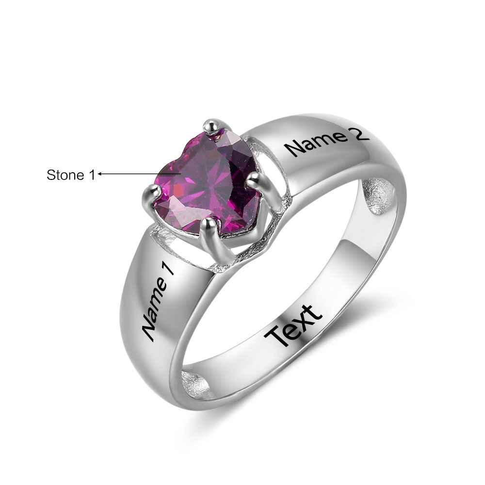 Sterling Silver Engagement Rings for Women - Birthstone Engraved Jewelry for Women - Heart Shape Stone Stud Jewelry for Girls - Personalized Jewel