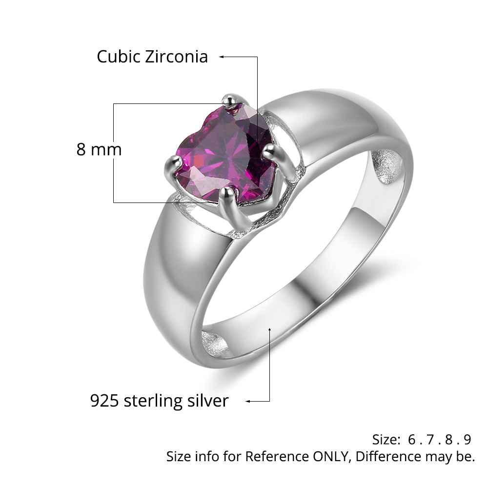 Sterling Silver Engagement Rings for Women - Birthstone Engraved Jewelry for Women - Heart Shape Stone Stud Jewelry for Girls - Personalized Jewel