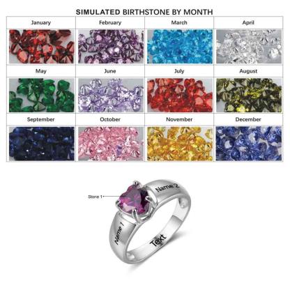 Sterling Silver Engagement Rings for Women - Birthstone Engraved Jewelry for Women - Heart Shape Stone Stud Jewelry for Girls - Personalized Jewel