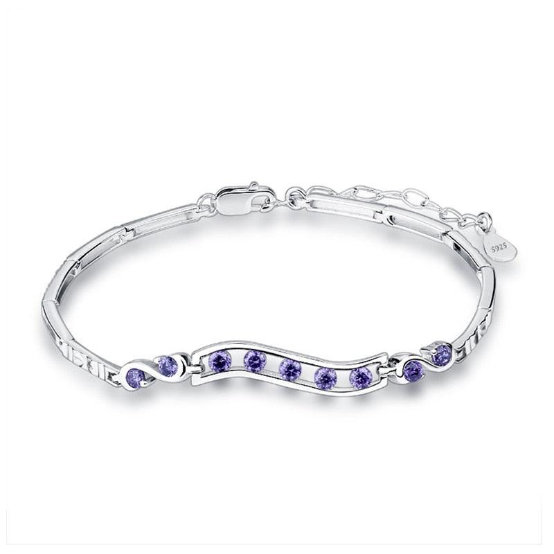 Sterling Silver Geometric Cubic Zirconia Bracelets, Luxurious Wristbands, Cute Jewelry for Women - Personalized Jewel