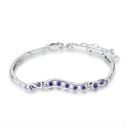 Sterling Silver Geometric Cubic Zirconia Bracelets, Luxurious Wristbands, Cute Jewelry for Women - Personalized Jewel