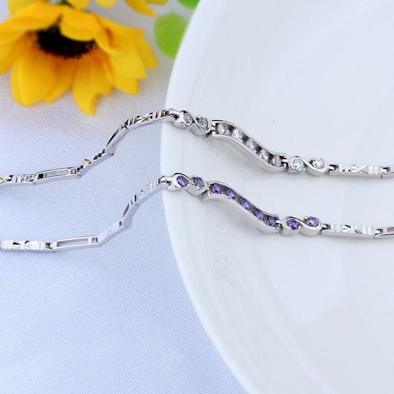 Sterling Silver Geometric Cubic Zirconia Bracelets, Luxurious Wristbands, Cute Jewelry for Women - Personalized Jewel